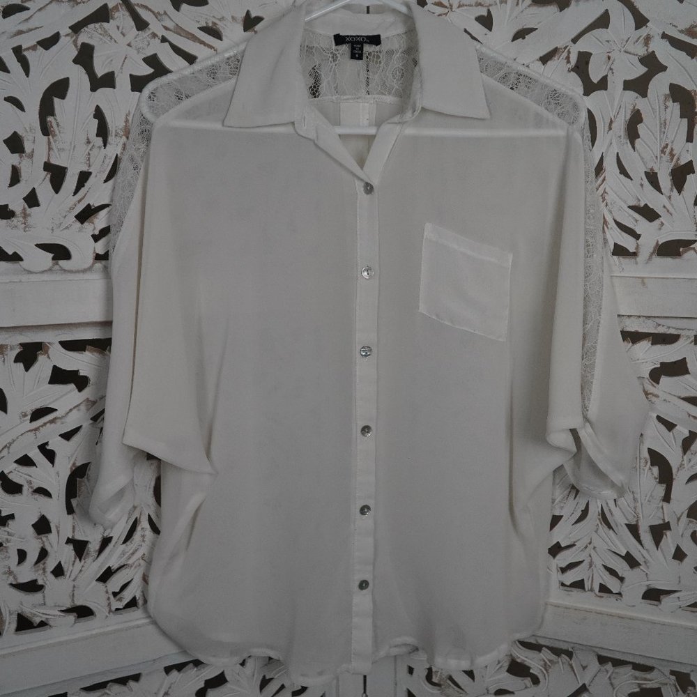 XOXO | Sheer lace detail button up